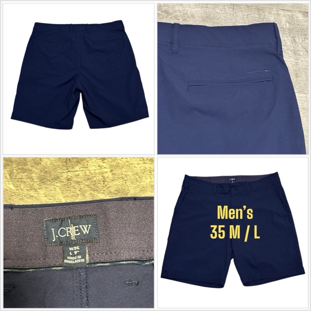 Men's J. Crew Tech 35 Golf Chino Khakis Shorts Navy Blue Flat Front Stretch